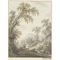 thumbnail image 2 of Johann Heinrich Müntz 14x18 Black Ornate Wood Framed Double Matted Museum Art Print Titled - Landscape with Waterfall and in the Distance a Castle (1769), 2 of 5