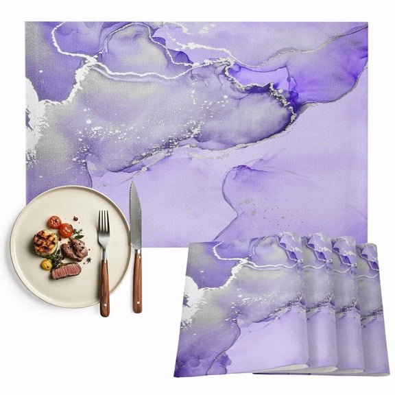 Bright Purple Marble Textured Placemats Set of 6, Abstract Ocean Fluid Art Table Mats Washable Heat-Resistant Non-Slip Place Mats for Kitchen Dinner Table Indoor Outdoor Decor,13x19 Inch