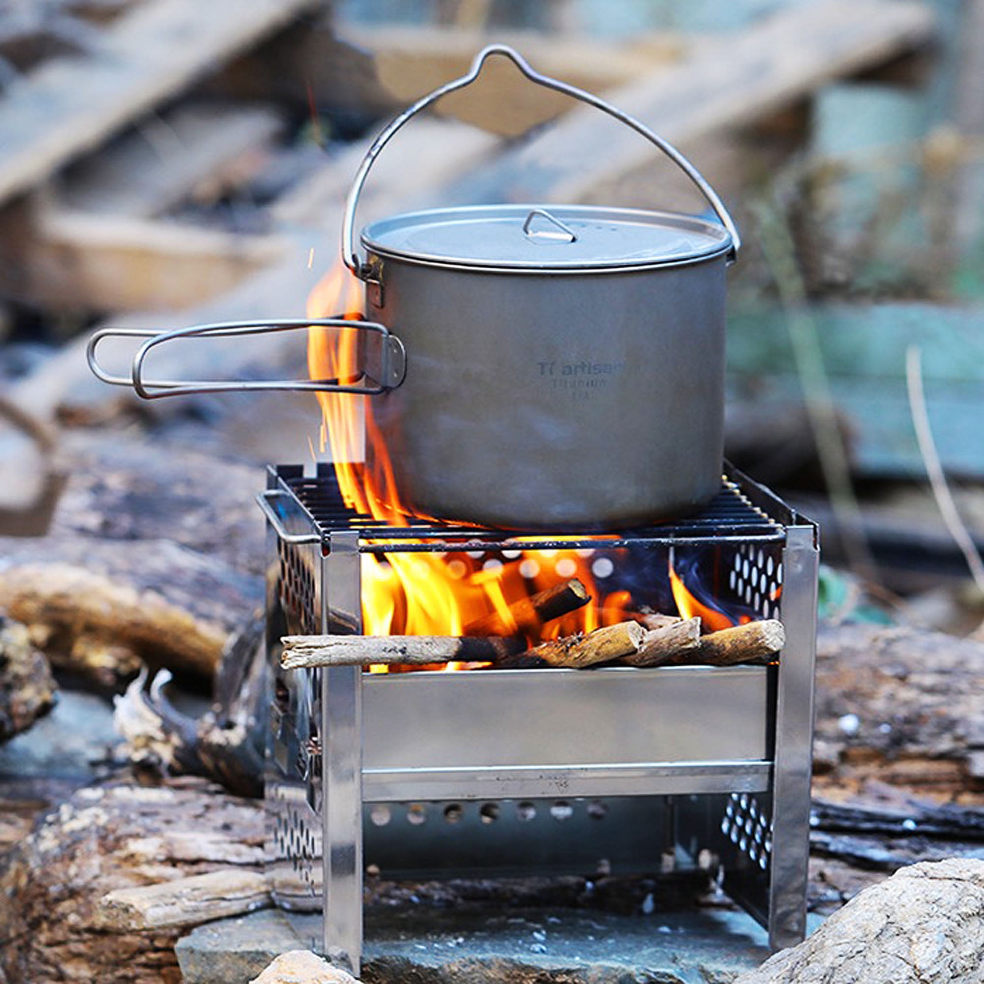 Portable Camping Wood Burning Stove Mini Stainless Steel Backpacking Stove for Outdoor Cooking BBQ Camping Hiking Picnic Walmart