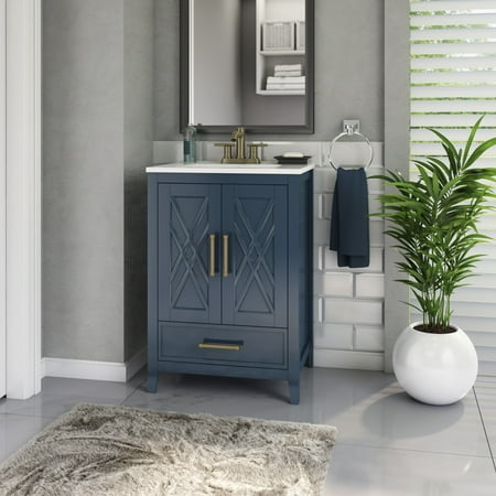 Twin Star Home 24 Inch Single Bathroom Vanity Base with Lower Drawer -Franklin Blue