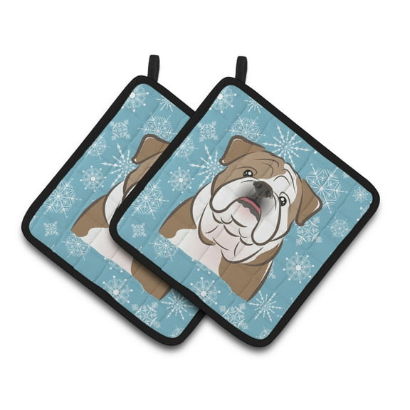 Carolines Treasures BB1653PTHD Snowflake English Bulldog Pair of Pot Holders , 7.5HX7.5W, multicolor