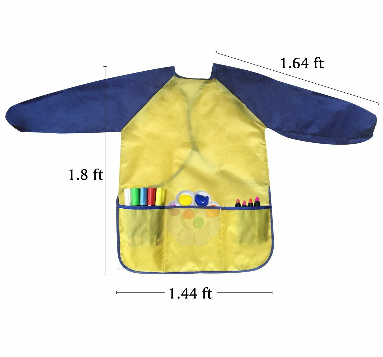 Black/Gold, Small 2-3 Years Fit Rite Long-Sleeve Art Smock for Kids & Toddler Childrens Artist Waterproof Painting Apron with 2 Pockets 
