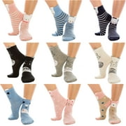 Fashionazzle Womens Girls Novelty Socks Animal Funny Cute Casual Soft Cotton Crew Socks (Pack of 9)