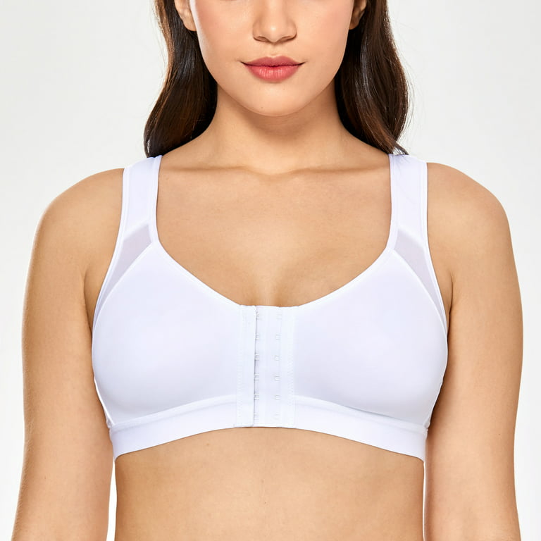 Exclare Women's Front Closure Full Coverage Wirefree Posture Back Everyday  Bra(Light Beige,42DDD)