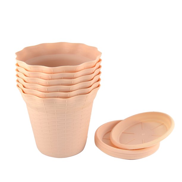 Unique Bargains Beige 18.7cm Diameter Plastic Flower Pot Plant Planter