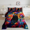 thumbnail image 2 of Homewish Kawaii Black Cat Full Size Comforter Sets 3-Piece for Female Men,Floral Animal Bedding Comforter Set,Vintage Colorful Flowers Lightweight Bedding Sets,Luxury Bedroom Decor, 2 of 8