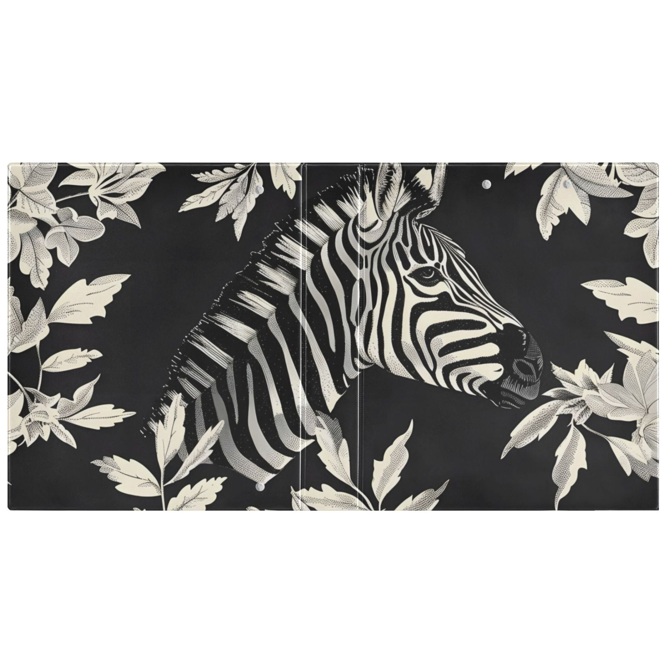 Zebra and Leaves 3 Ring Binders 1.5 inch Hardcover File Folders with Interior Pockets A4 Size Organizer for School Office Hospital