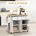 thumbnail image 3 of Kitchen Island Cart with Rubber Wood Top, Rolling Kitchen Island Table with Drawers, Adjustable Shelves, Spice Rack & Towel Rack — White, 3 of 6