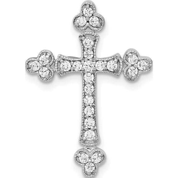 10K White Gold 1/4Ct. Diamond Budded Cross Chain Slide (Width 17.5) (Length 24.5) - Jbsp