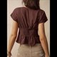 thumbnail image 4 of Blusa de Encaje con Cuello en V para Mujer, Corta, Fruncida, Ropa de Verano para Vacaciones Marrón XL, 4 of 10