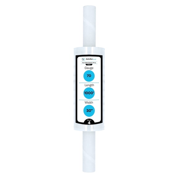 MMBM Hand Stretch Wrap Extended Core 4 Rolls 30" x 1000' 70 Gauge Clear Shrink Film for Palletizing and Wrapping