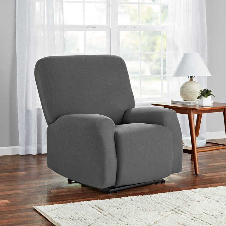 Mainstays Herringbone Stretch to Fit Fabric Recliner Slipcover Stain Protection 4 Piece Charcoal Walmart