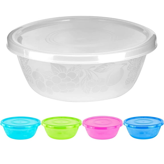 DecorRack Large Serving Plastic Bowl with Lid, Salad Bowl, 1 Gallon, Random Colors (1 Count)
