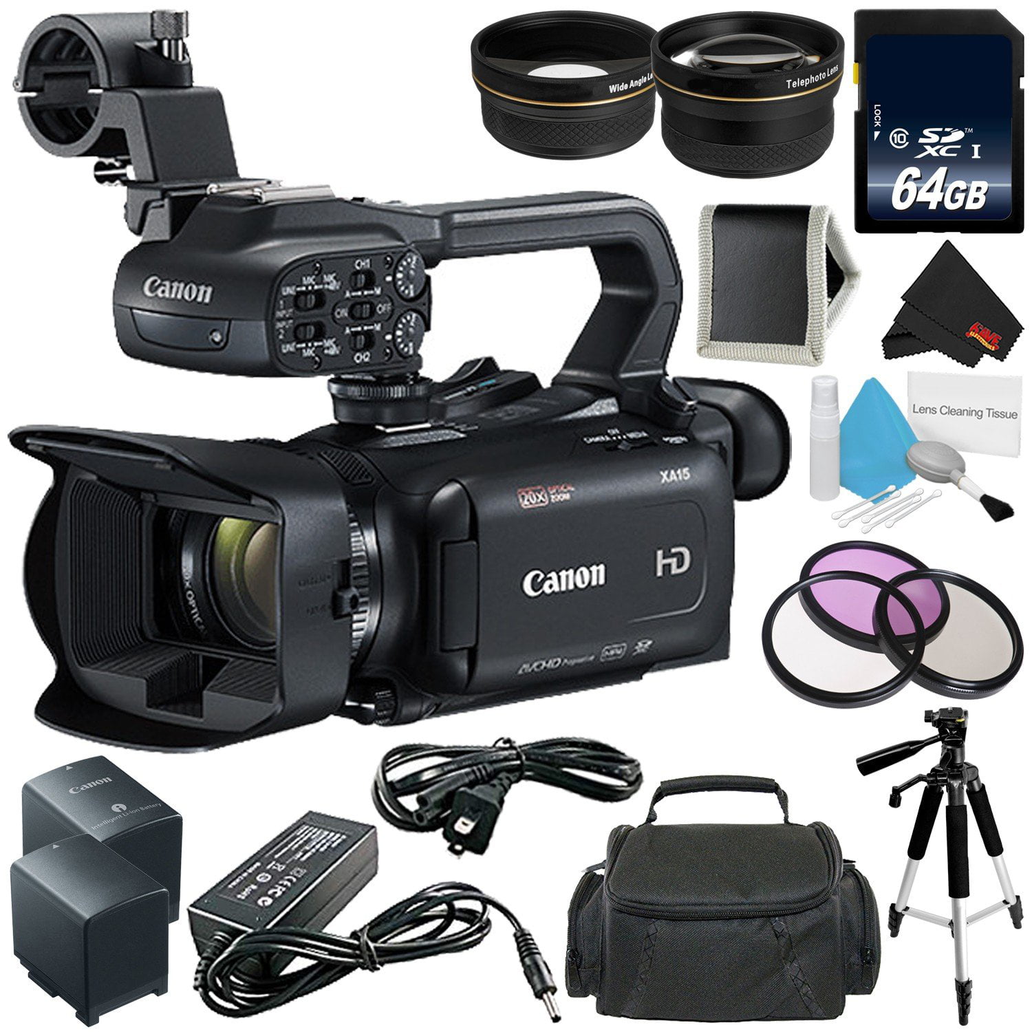 Canon XA15 Compact Professional Camcorder - Full HD with SDI, HDMI and Bundle 8
