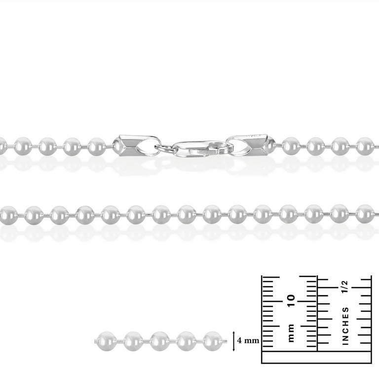 4mm Solid .925 Sterling Silver Military Ball Chain Necklace 30 inches