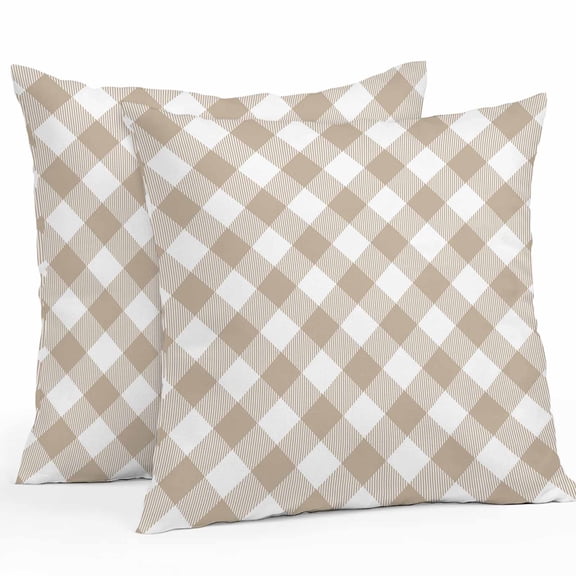 Throw Pillow Covers 20x20 Inch Set of 2, Minimalistic Checkered Beige Rural Style, Waterproof Outdoor Pillow Covers, Decorative Cushion Pillowcases for Couch, Sofa, Bed, Garden, Patio