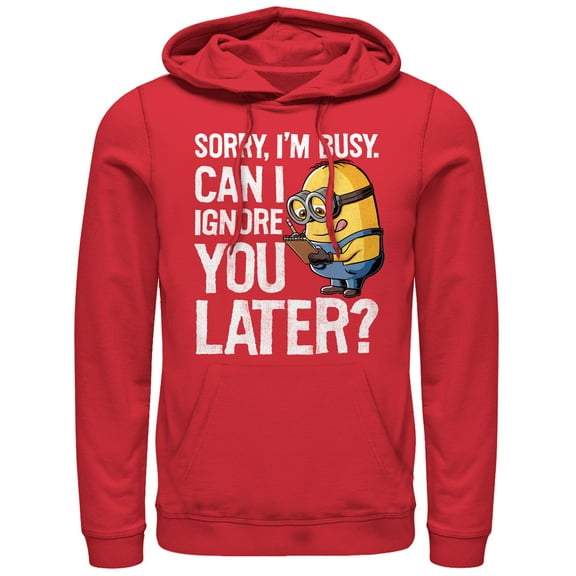 Men's Despicable Me Minion Ignore You Later  Pull Over Hoodie Red Large