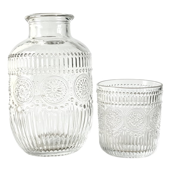 mdesiwst Water Carafe And Glass Set Vintage Night Drinking Cup Set Clear Bedside Glass Juice Pitcher for Water Tea Juice