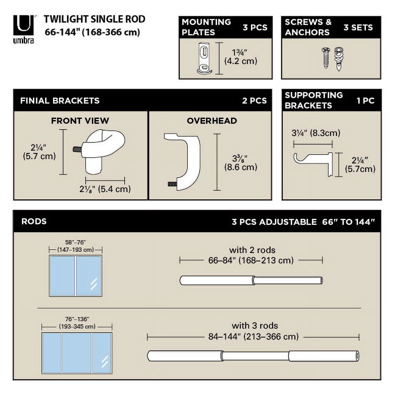 Umbra Twilight Expandable Blackout Curtain Rod 66-144"
