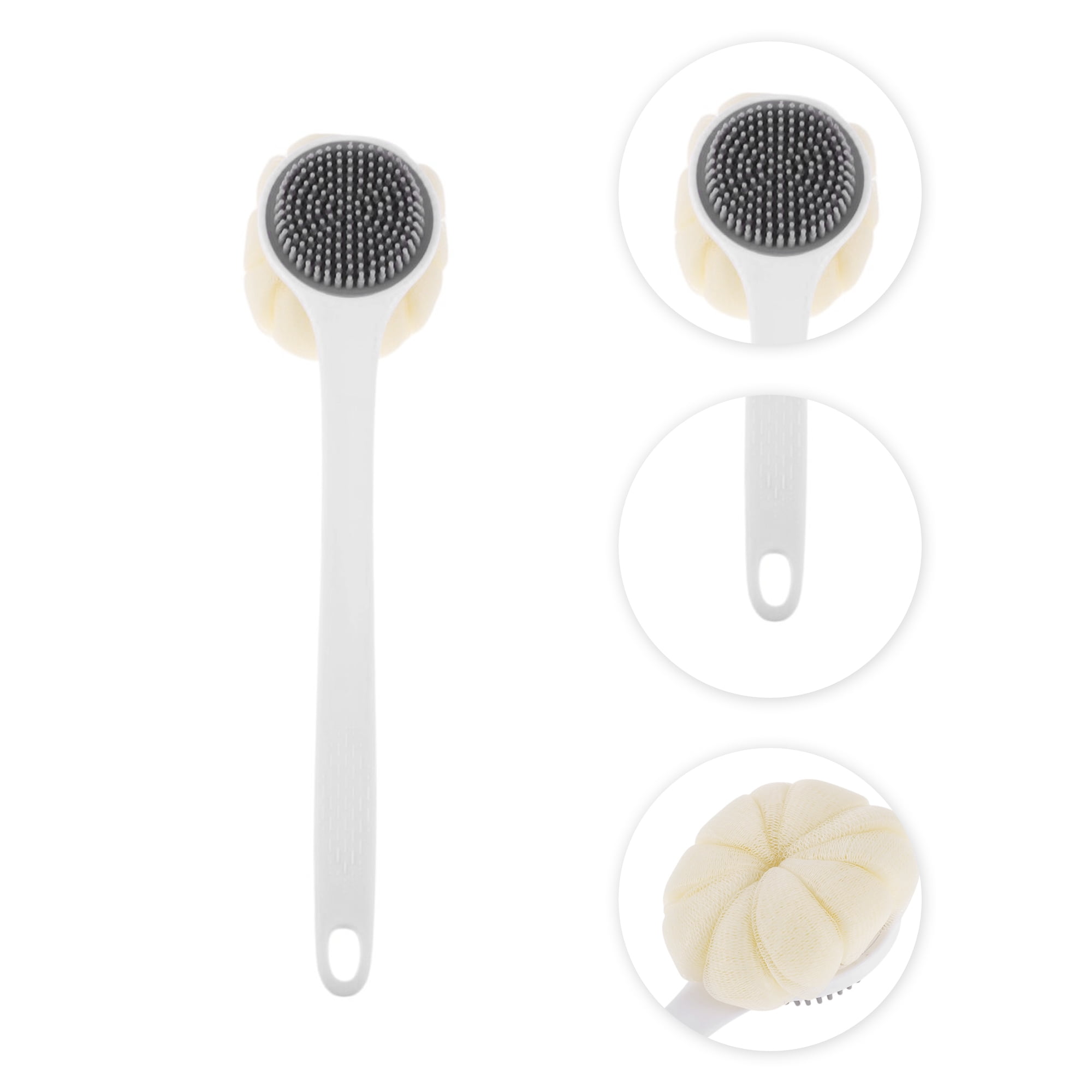 Unique Bargains 1pc Long Handle Bath Brush Body Scrubber for Bathroom White