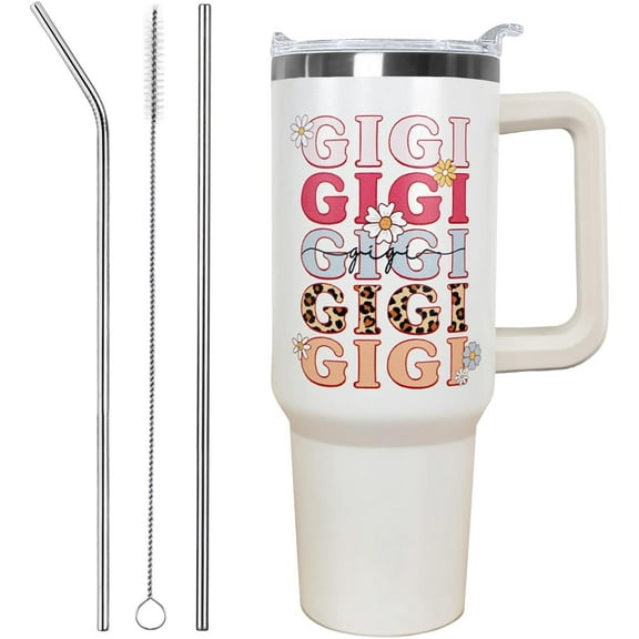 Mother''s Day Gift for Grandma - Gigi 40oz Vacuum Insulated Tumbler with Handle, Straw & Leakproof Lid - Travel Coffee Mug