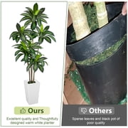 ROMSWI Dracaena Artificial Tree 6ft Tall Pre Potted Dracaena Trees with White Tall Square Planter for Indoor Outdoor Home Office Decor