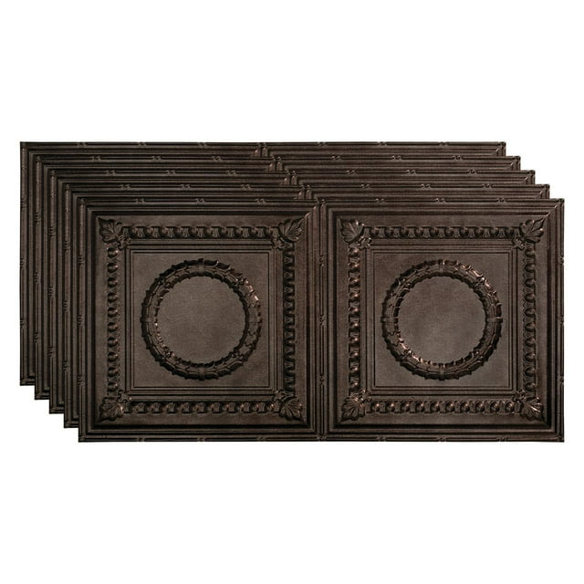 FASÄDE Rosette Decorative Vinyl 2ft x 4ft Glue Up Ceiling Panel in Smoked Pewter (5 Pack)