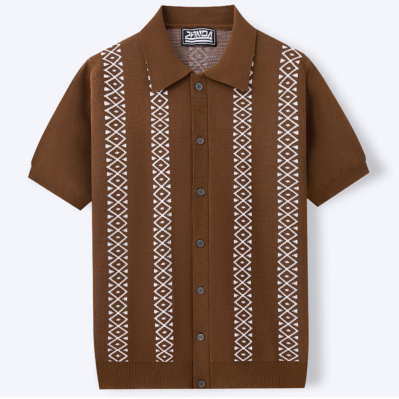 Cardigan Tricot Homme Manches Courtes Col Rabattu Style Décontracté - Chemise Imprimée Printemps Été