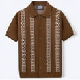 thumbnail image 2 of Iugvhana Mens Knitted Button Down Shirts Casual Textured Polo Shirt Lapel Short Sleeve Vintage Summer Beach Tops Brown XXL, 2 of 9