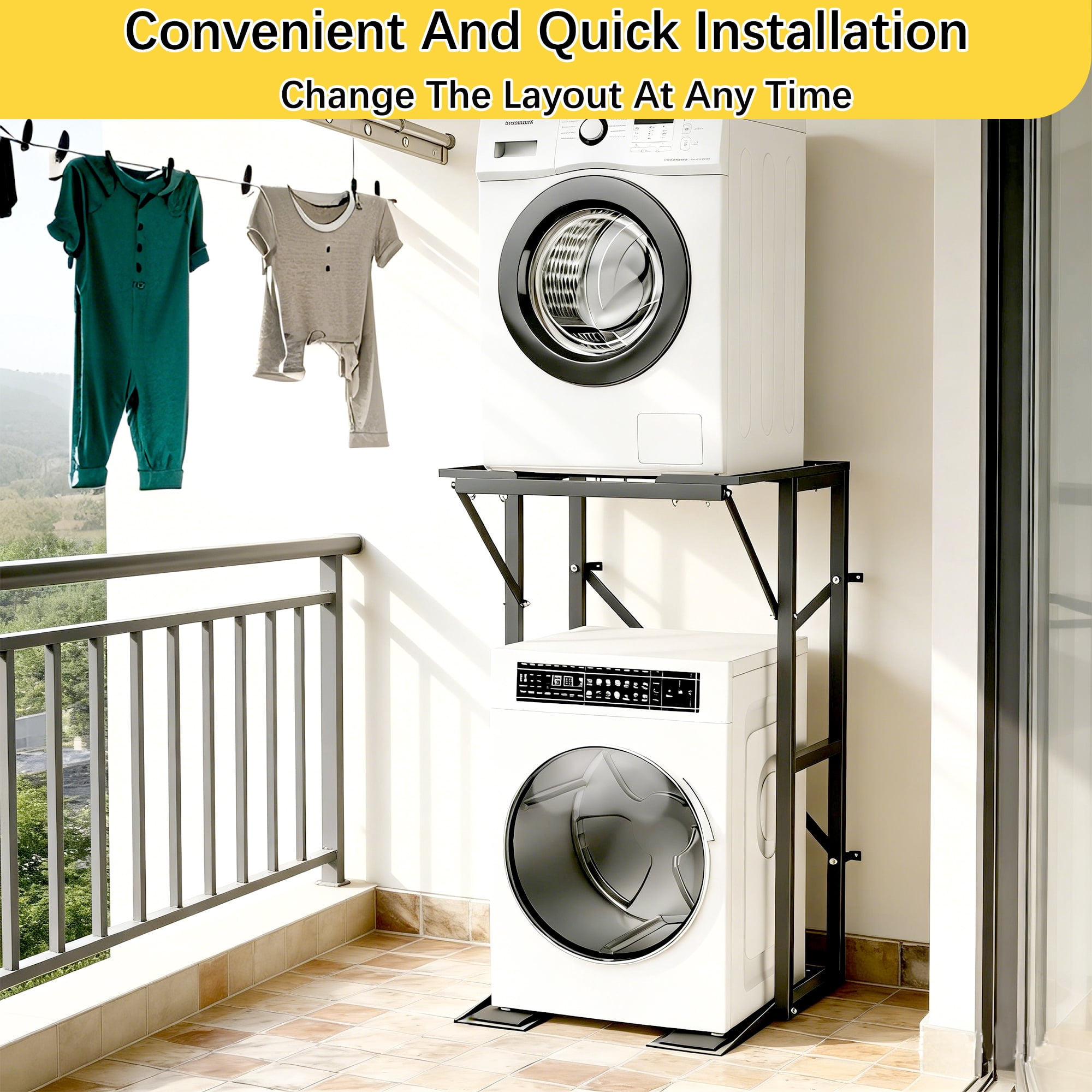 YOHKOH Heavy-Duty Steel Washer Dryer Stacking Stand – Portable Rack with Anti-Tip & Non-Slip, Universal Fit for Most Washers & Dryers (26.8"W x 19.8"D x 52"H)