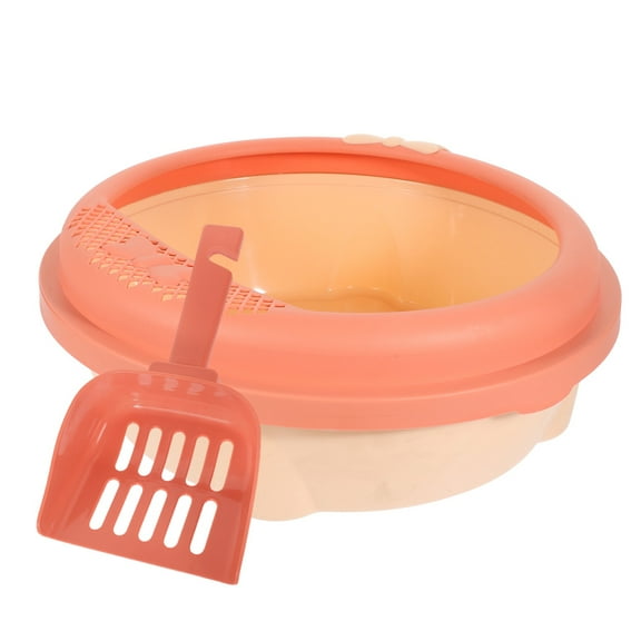 SEWCHICS Pink Plastic Open Type Cat Litter Box for Home Use Monitoring 1Set