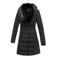 thumbnail image 3 of Giolshon Leather Puffer Jacket, Winter Coats for Women Bubble Padded Long Coat with Detachable Faux Fur Collar, 3 of 6