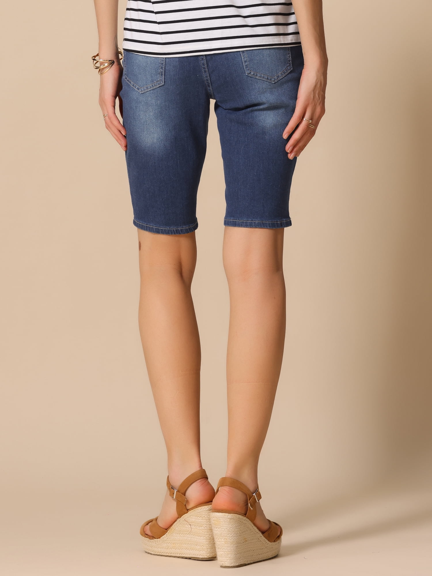 DARING DIVA Women's Mid Rise Waist Denim Bermuda Shorts with Pockets XS Blue