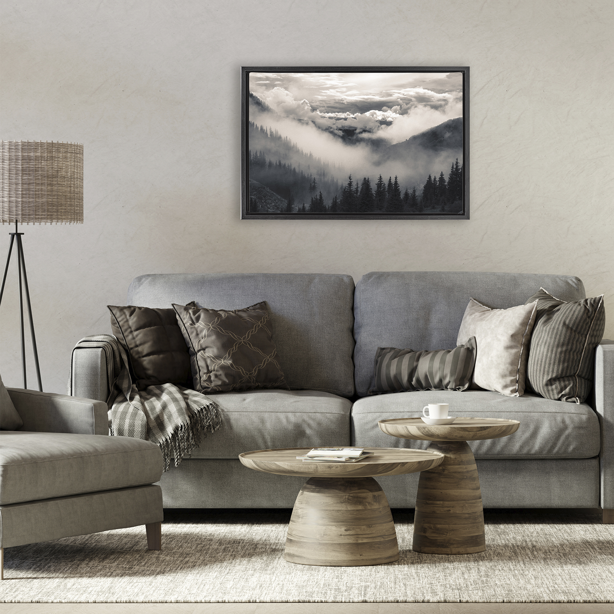 Billowing Fog Atmosphere Black Framed Floater Canvas Wall Art, design by Decent Exposures