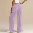 thumbnail image 5 of QATAINLAV Women's Summer Linen Palazzo Pants Loose Fit Flowy High Waisted Wide Leg Pants Solid Casual Long Beach Pants with Pockets Purple XL Lightening Sale, 5 of 9