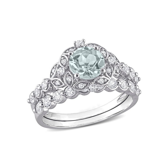 Everly Women's Aquamarine Topaz 10k White Gold Bridal Set