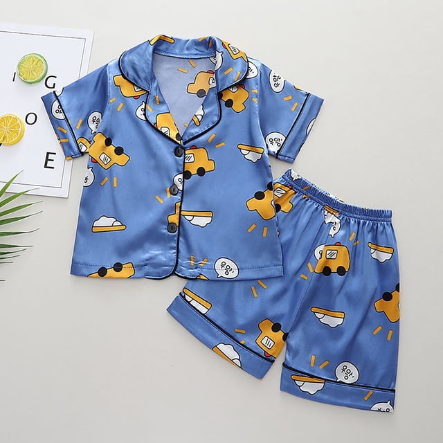 LSLJS Ensemble de Pyjama Décontracté pour Enfants à Boutons, Manches Courtes, Col Rabattu, Vêtements d'Été Tendance 2024