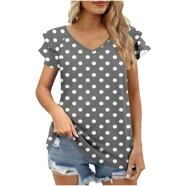 XMMSWDLA Chemises Décontractées d'Été pour Femmes Manches Courtes Tunique Rayée - T-Shirt Col Rond Gris Col en V pour Femmes