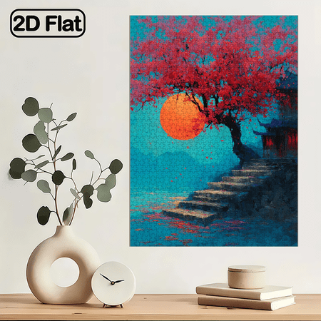 1000pcs Mini Puzzle Featuring Moonlit Cherry Blossom Design - Scratch-resistant, High Difficulty, Suitable, Family Entertainment, DIY Home Decor, Christmas, and as Brain-challenging Gift Idea