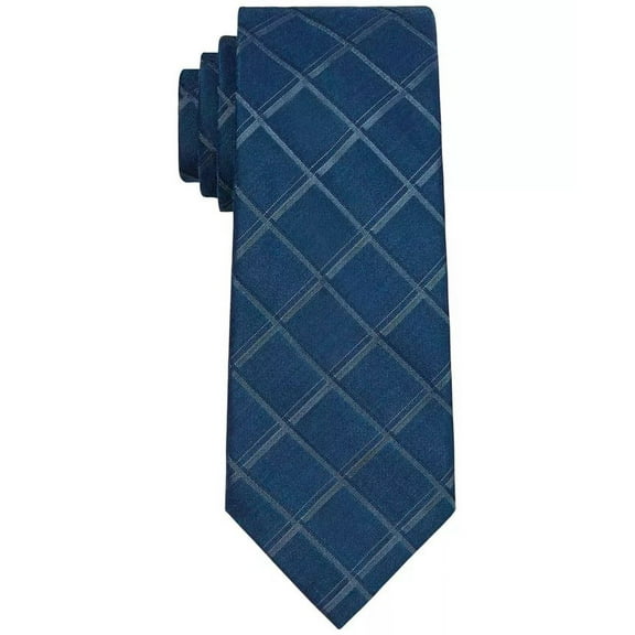 Calvin Klein Men's Windowpane Grid Tie Pool Dark Blue Necktie
