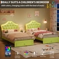 thumbnail image 3 of Yeshouse estructura de cama individual de princesa con cajones de almacenamiento y luces LED, tapizada en terciopelo con botones de cristal, silenciosa y sin necesidad de somier, ideal para niños, 3 of 7