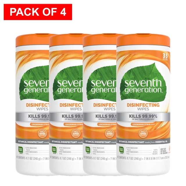 Seventh Generation Lingettes Désinfectantes Parfum Citronnelle et Thym, 35 Unités (Lot de 4)