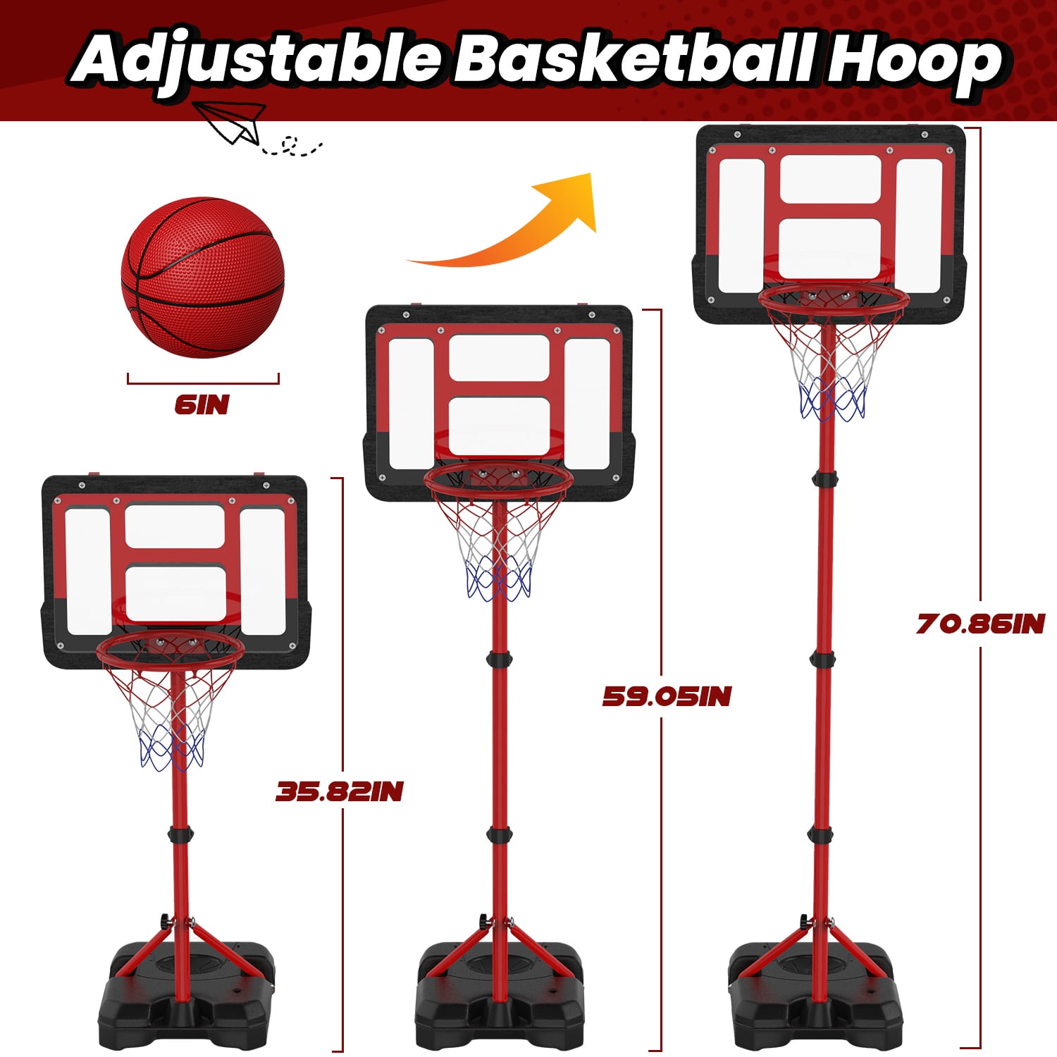 JoyStone Kids Basketball Hoop with Stand, Adjustable Height 3.5FT-6.2FT Toddler Basketball Goal Indoor Outdoor Sport Game Gifts for Boys