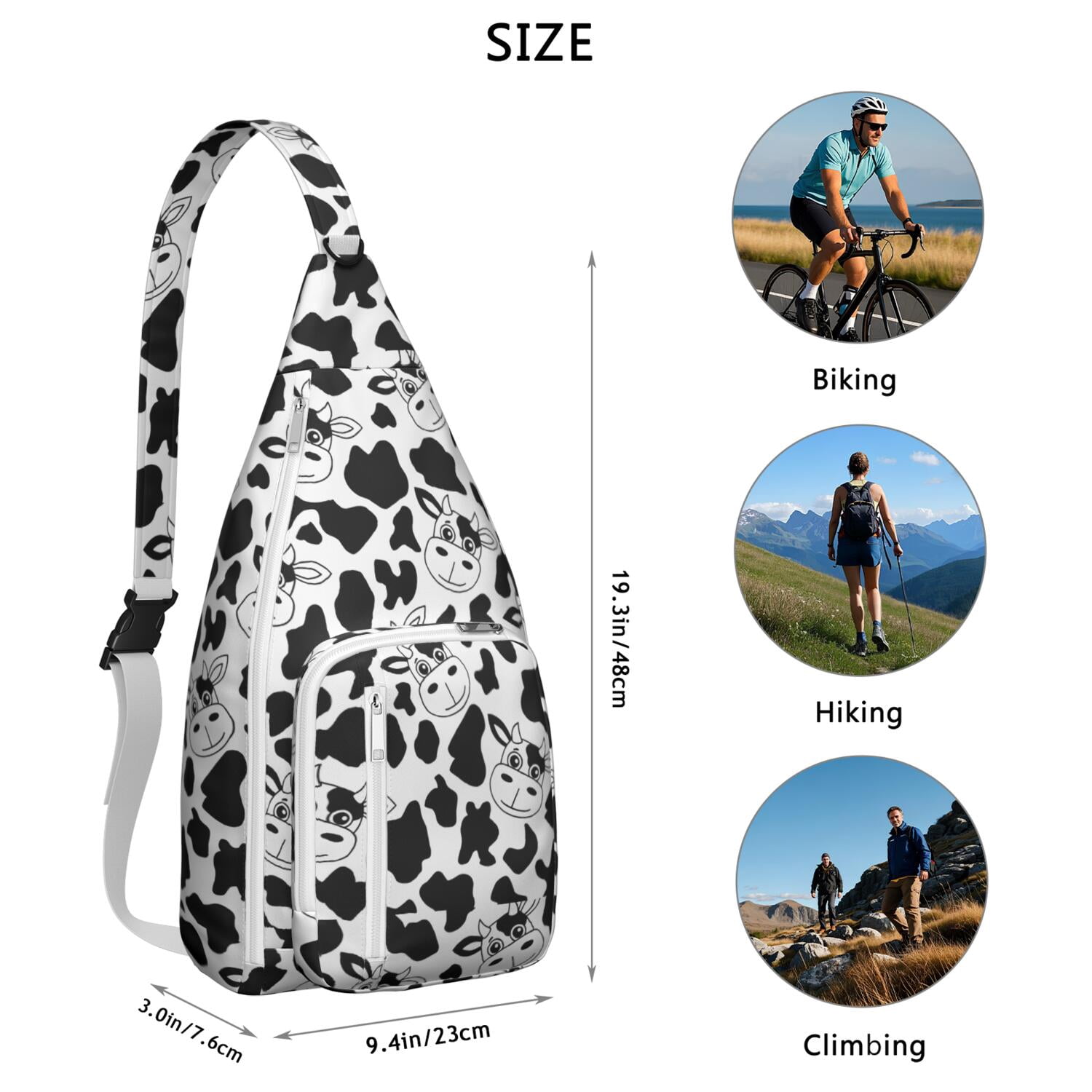 Rustic Cow Lovers Sling Backpack - Farmhouse Canvas Crossbody Bag with Bull & Cow Print, Funny Casual Daypack for Men/Women (Durable Shoulder Pack, Perfect Gift)