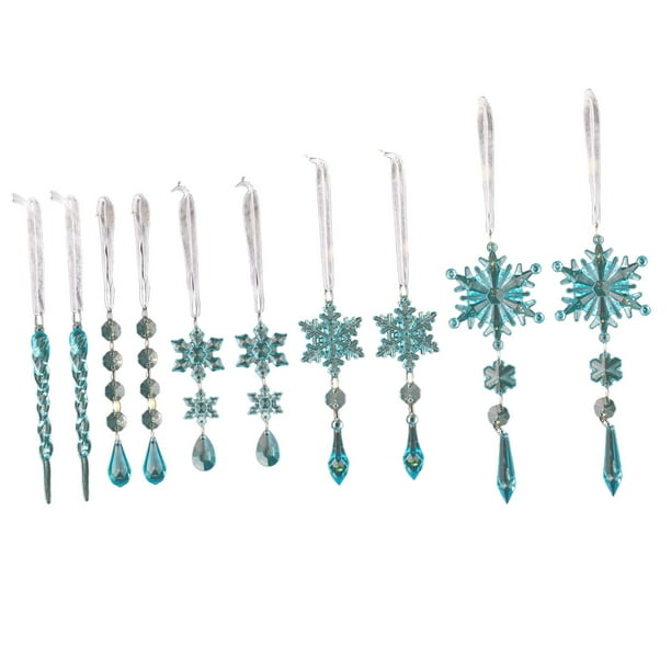 Adornos navideños con forma de carámbanos y copos de nieve, decoraciones invernales Azul