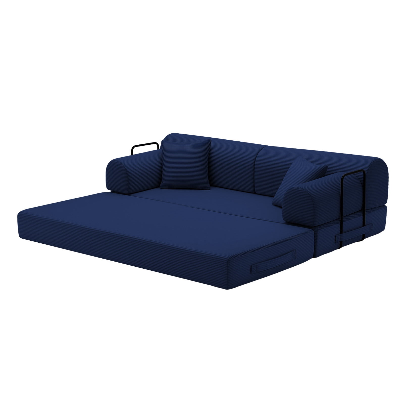 Hommoo Modern Convertible Sleeper Sofa Couch Bed, Compressed Corduroy Fabric Floor Sofa Couch with Fixed-Shape Frame, Blue