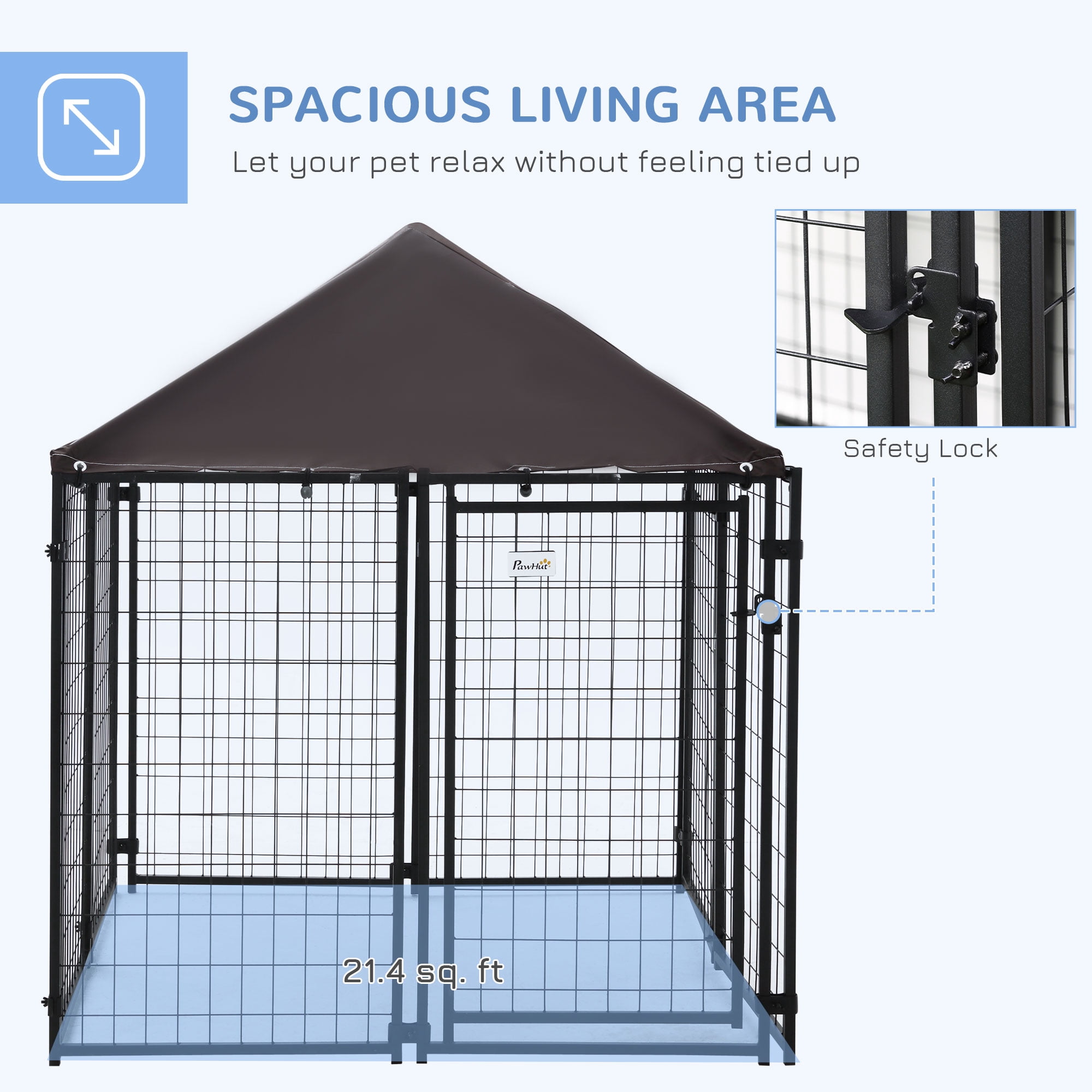 imerelez Dog Kennel Outdoor, Walk-in Pet Playpen, Welded Wire Steel Dog Fence with Water-and UV-Resistant Canopy, Jet Black 5' x 5' x 5'