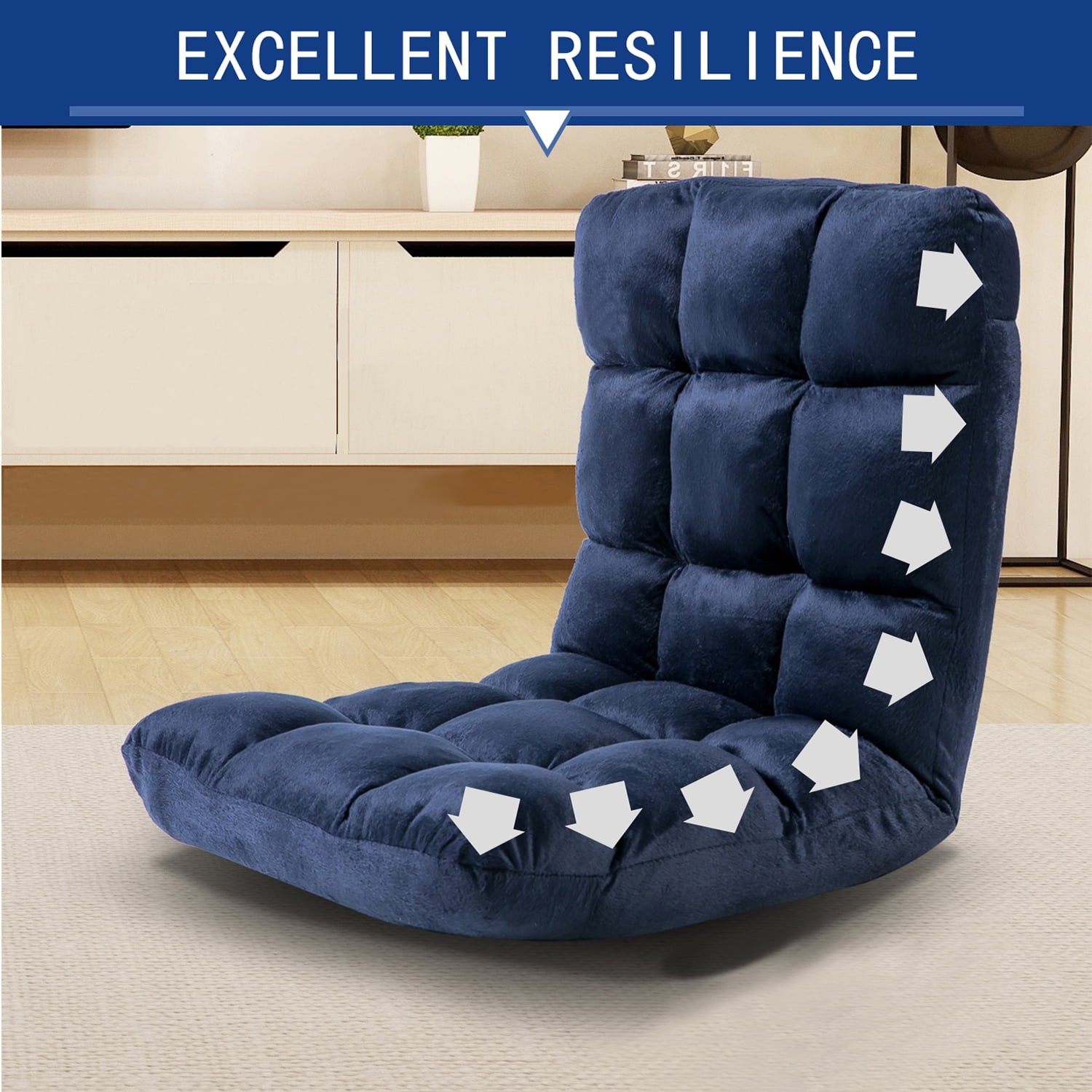 Kadyn Indoor 5-Position Adjustable Floor Chair, Folding Padded Gaming Sofa Chair with Back Support, Lounge Chair for Adults Video Gaming, Dark Blue Kadyn Indoor 5-Position Adjustable Floor Chair, Folding Padded Gaming Sofa Chair with Back Support, Lounge Chair for Adults Video Gaming, Dark Blue