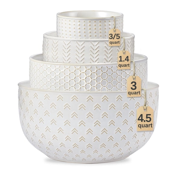 Lareina Ceramic Large Mixing Bowls Set of 4, Nesting Bowls for Cooking, Baking, Salad Etc, Serving Bowls Gift, Kitchen Stoneware,