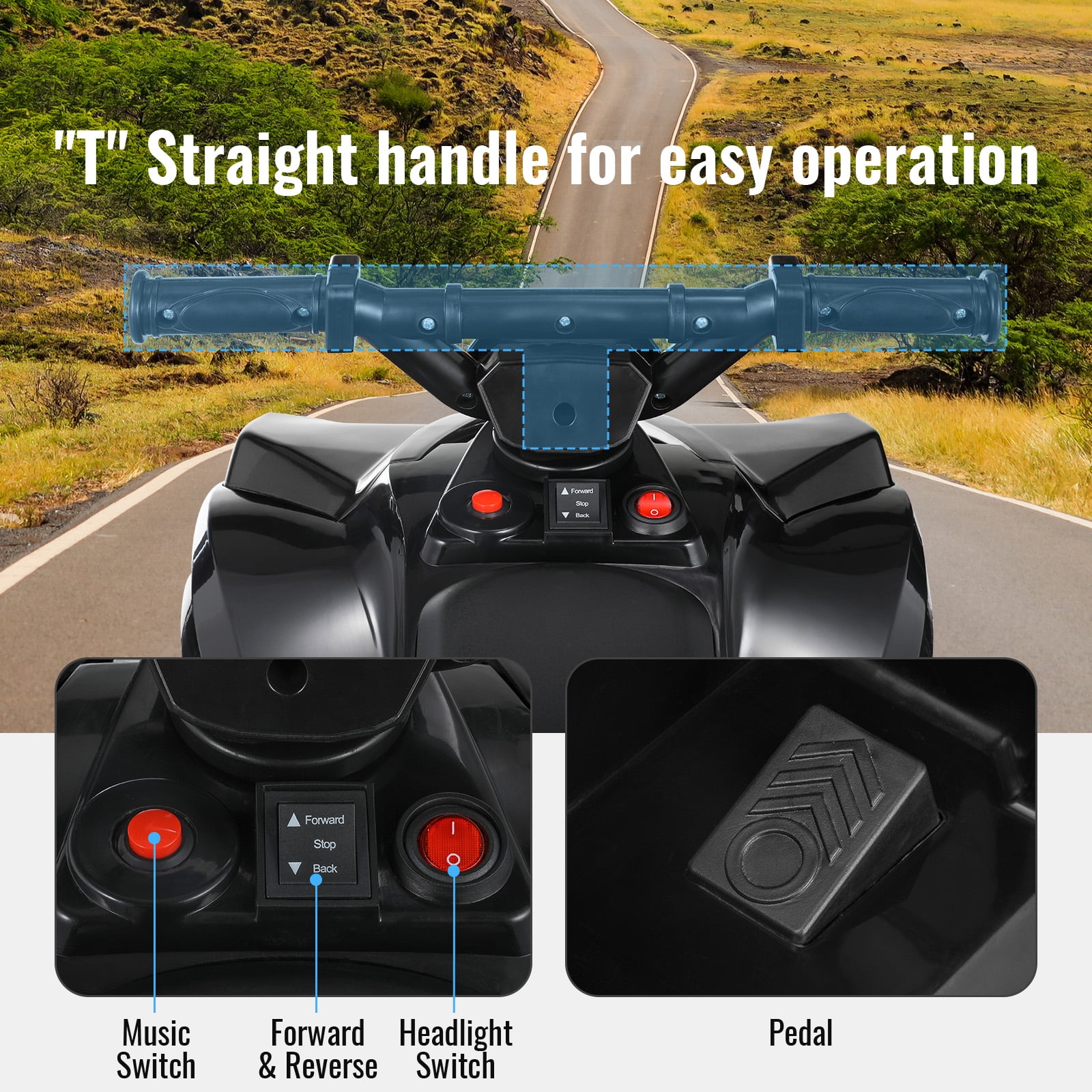 Pirecart Ride on ATV for kids, Kids 6V ATV 4-Wheeler Ride on Toy, Battery Powered Electric Car with Music, LED Headlights, Pedal Accelerator for Boys Girls
